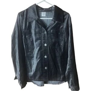 Women's Black Faux Leather Jean Jacket - Classic Button Front